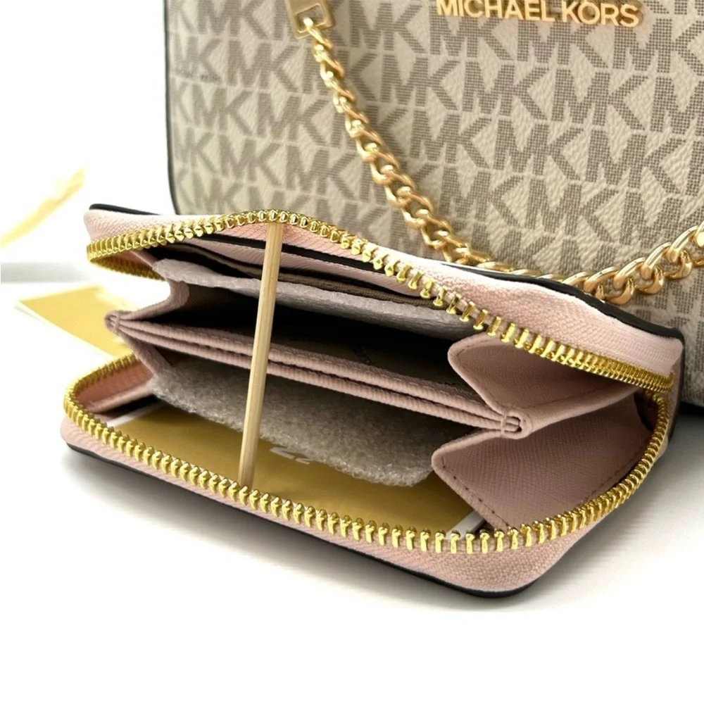 Michael Kors Jet Set LG Signature Logo Crossbody Bag & Matching Card Case Wallet
